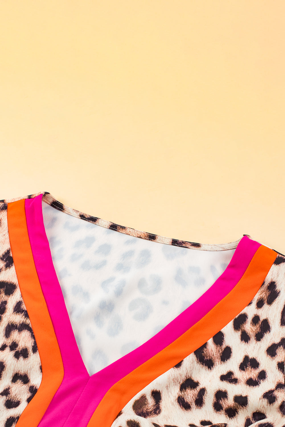 Bright Pink Leopard Colorblock Patchwork Bubble Sleeve Maxi Dress