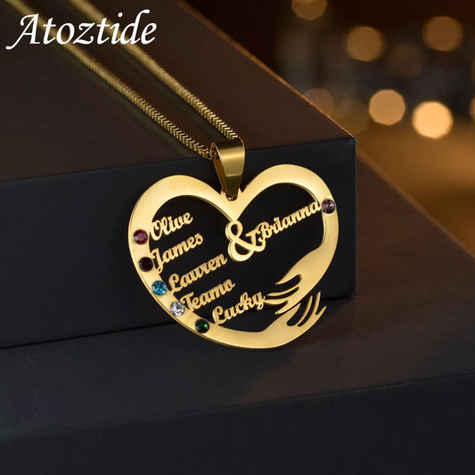 Custom Family Names Necklaces Personalized Stainless Steel Nameplate Birthstone Heart Hand Hug For Women Birthday Gift